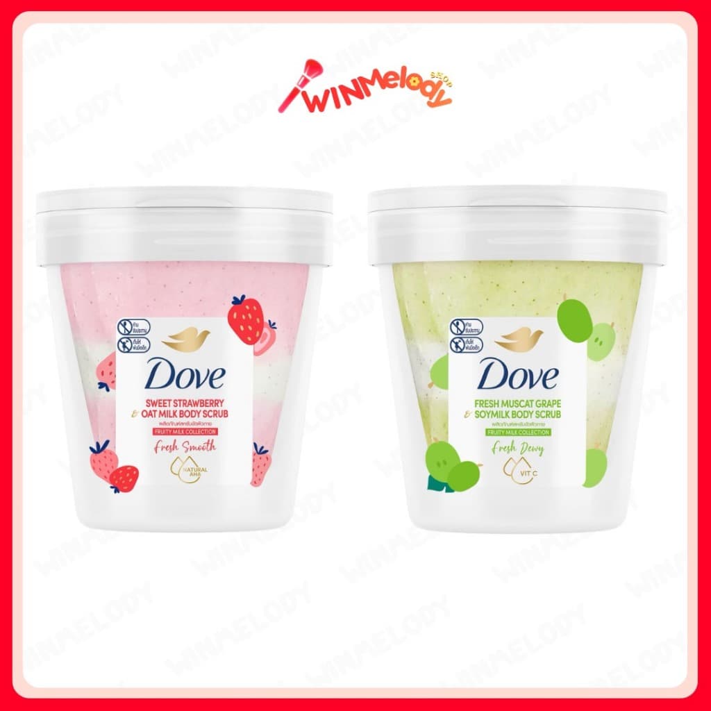 Dove โดฟ บอดี้ สครับ สวีท สตรอว์เบอร์รี่ แอนด์ โอ๊ตมิลค์ / Dove โดฟ บอดี้ สครับ เฟรช มัสคัต เกรป แอนด์ ซอยมิลค์ 250 กรัม